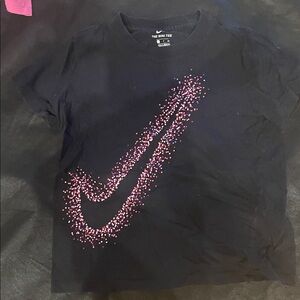 Nike Kids Black Tee with Pink Dot Swoosh